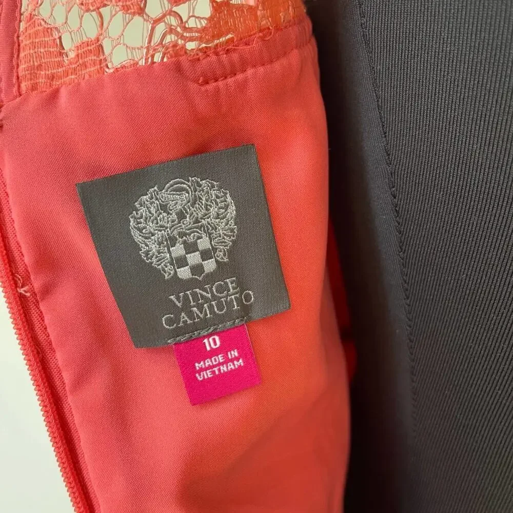VINCE CAMUTO Pink Salmon Lace Overlay Sheath Dress Floral Sleeveless Size 10 - Picture 9 of 15
